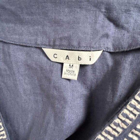 Cabi Womens Navy Embroidered Tunic Dress 100% Linen V-Neck With 3/4 Sleeves & Ba - Picture 3 of 9